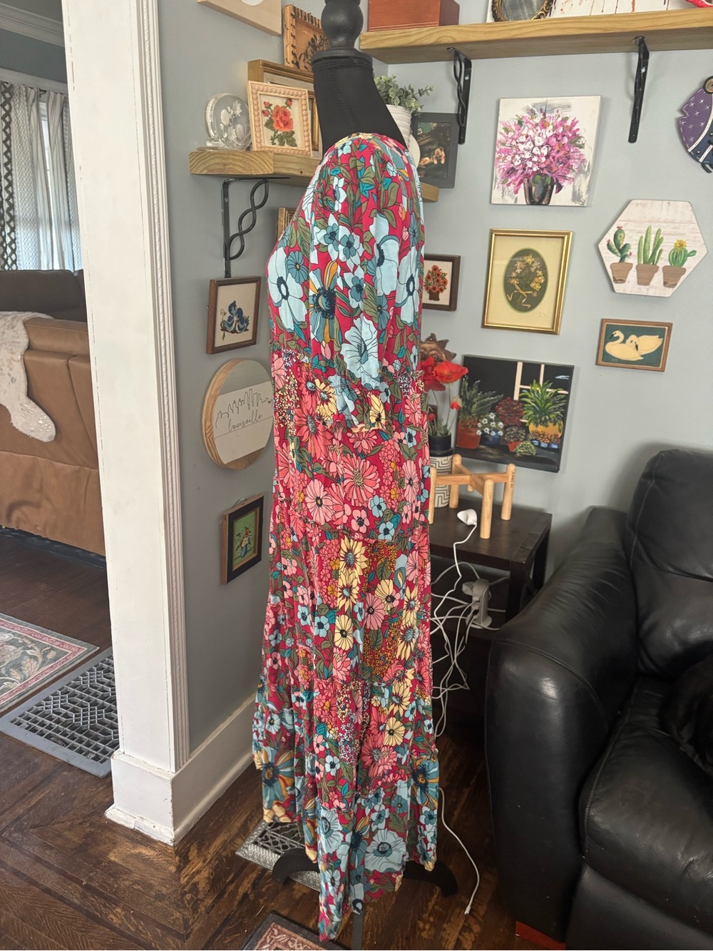 Natural Life Collette tiered blue red floral maxi dress boho size S - Picture 4 of 8
